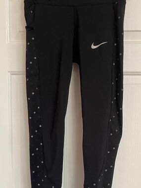 Nike Dri-Fit Black with Reflective Silver Polka Dots Leggings Size XS